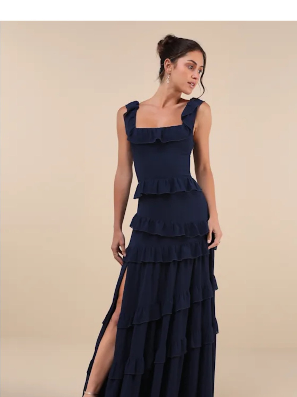 Lulu's Navy Ruffled Square-Neck Maxi Dress